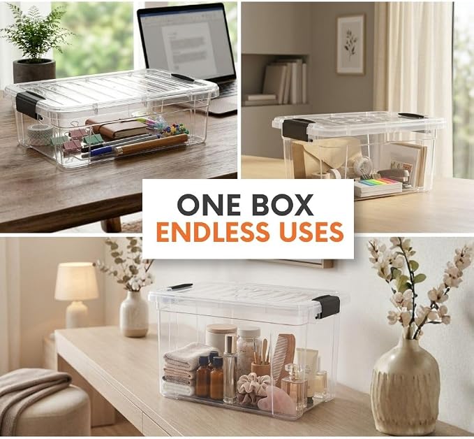 Superio Clear Storage Boxes with Lids, 3.5 Quart Plastic Container Bins for Organizing, Stackable Crates, BPA Free, Non Toxic, Odor Free, Organizers for Home, Office and Dorm, 5 Pack