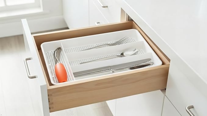 Dial Industries Small Utensil Silverware Kitchen Drawer Organizer, White