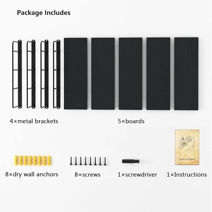 MXCSE Shelves on Wall, Floating Bookshelves, Shelves for Room Wall (Black) | Wall Shelves, Wall Mounted Bookshelves, Floating Shelves for Wall, Floating Shelves, Bedroom, Living Room