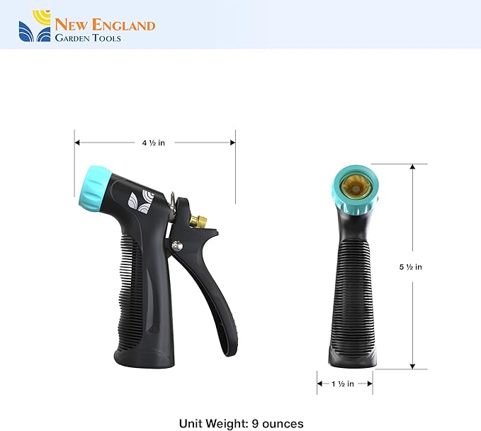 Industrial Hot/Cold Water Jet Hose Nozzle 500012 with Threaded Tip, Rear Trigger and Comfort Grip by New England Garden Tools for Cleaning Kitchens & Work Sites, Watering Plants & Yards, Washing Cars