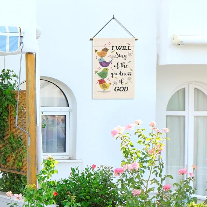 I Will Sing Of The Goodness Of God Garden Flag, Funny Birds Yard Flag for Outside, Christian Bible Flag, Religious Garden Gifts, Christian Yard Sign Home Décor, Musical Notes Flag