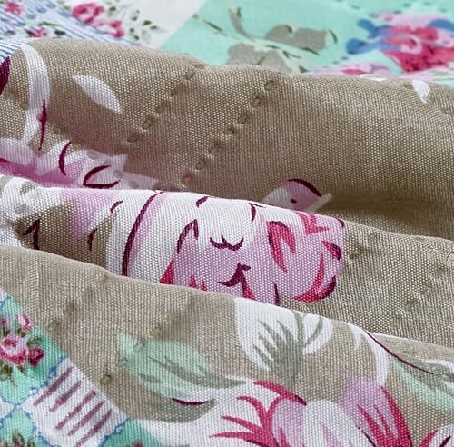 Brilliant Sunshine Blue & Green Roses Patchwork Loveseat Cover, 54" seat