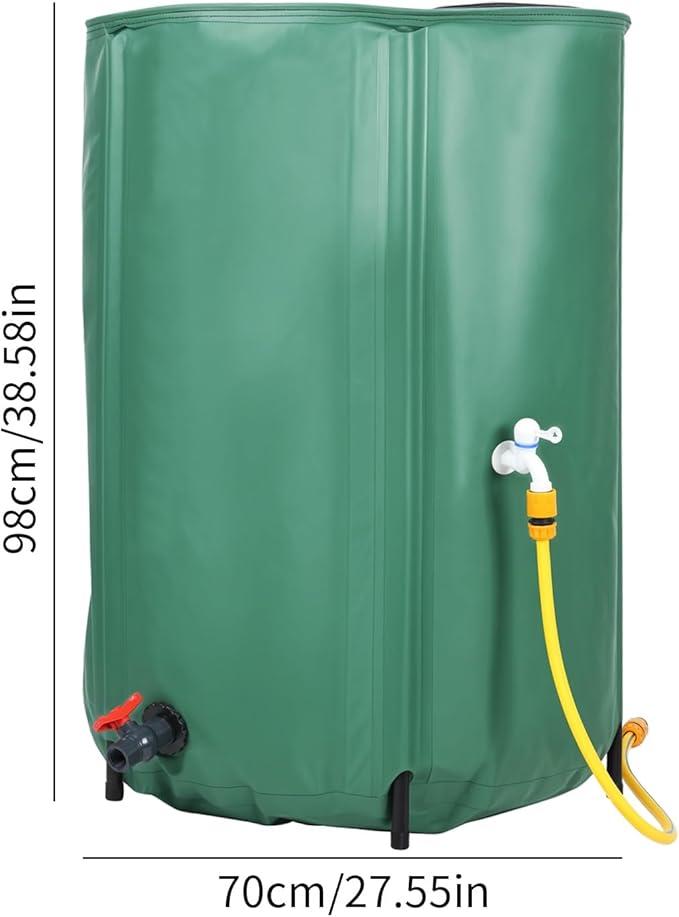 Collapsible Rain Barrel, Portable Water Storage Tank with Filter and Spigot, Rainwater Collection System, Foldable Water Container for Garden Use, Eco-Friendly Water Conservation Solution Green 100 G