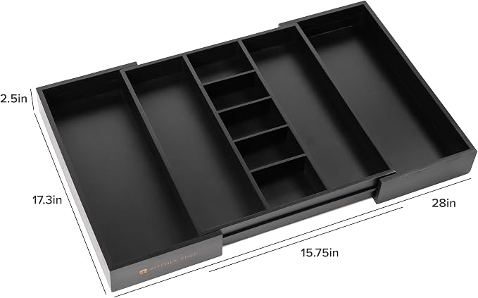 KitchenEdge Utensil & Junk Drawer Organizer, 16-28 in, Black Bamboo