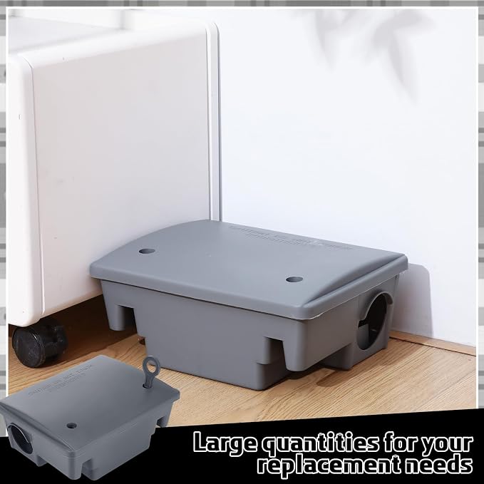 Qualirey 12 Packs Rat Bait Stations Rat Bait Box with Keys Outdoor Mouse Rodent Trap Mice Baits Stations Bulk for Outdoor Indoor Use Keeps Pets and Children Safe (Grey)