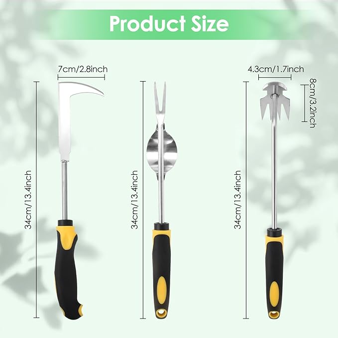 2026 New 3Pcs Hand Weeder Tool, Rubber Handle Weed Remover Tool, L-Shaped Weeding Tool, Manual Weeder, 4 Teeth Weeding Tool, Planting and Weeding for Garden, Patio