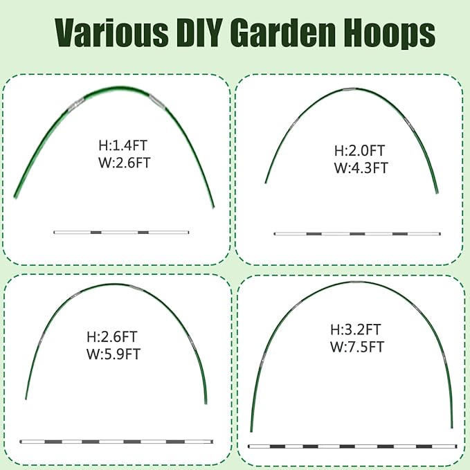 Greenhouse Hoops Grow Tunnel, 6 Set 8FT Long Fiberglass Support Garden Hoops Kit for Raised Beds, Rustproof, Flexible Garden Hoops for DIY Grow Tunnels, DIY Plant Support Garden Stakes for Row Cover