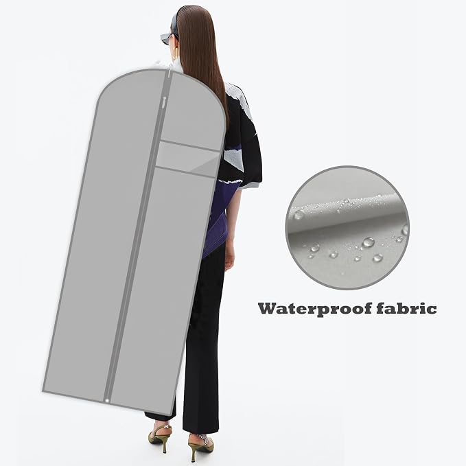 Dress Bags for Gowns Long, 60'' Garment Bags for Hanging Clothes, Suit Bag Cover for Storage and Travel (Grey)