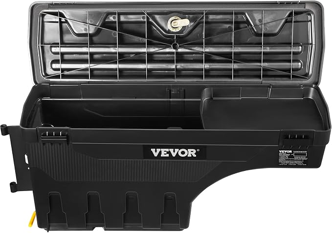 VEVOR Truck Bed Storage Box, Lockable Lid, Waterproof ABS Wheel Well Tool Box 6.6 Gal/20 L with Password Padlock, Compatible with Tundra 2007-2021, Driver Side, Black