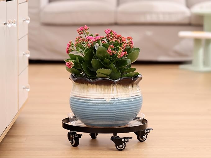 Planterhoma 3 Packs Large Metal Plant Caddy 13.6" Plant Dolly Coasters with Wheels Heavy-duty Rolling Plant Stand with Casters Indoor Outdoor Flower Pot Roller Movers Coaster, Wheeled Garden Carts