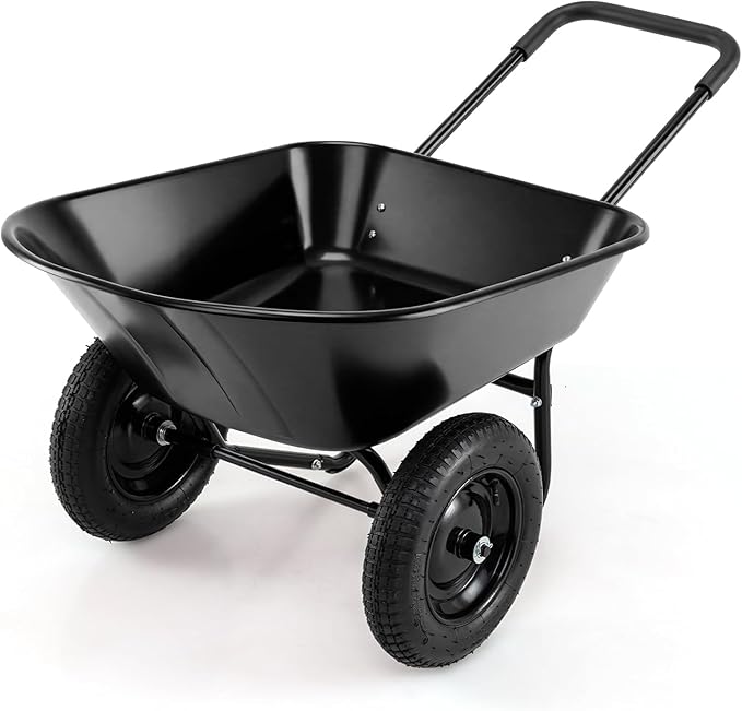 ERGOMASTER Dual-Wheel Wheelbarrow, Home Utility Garden Cart, 330 LBS Capacity, Large Heavy Duty Yard Cart for Gardening & Planting, Lawn, Farm, Construction Site, Black
