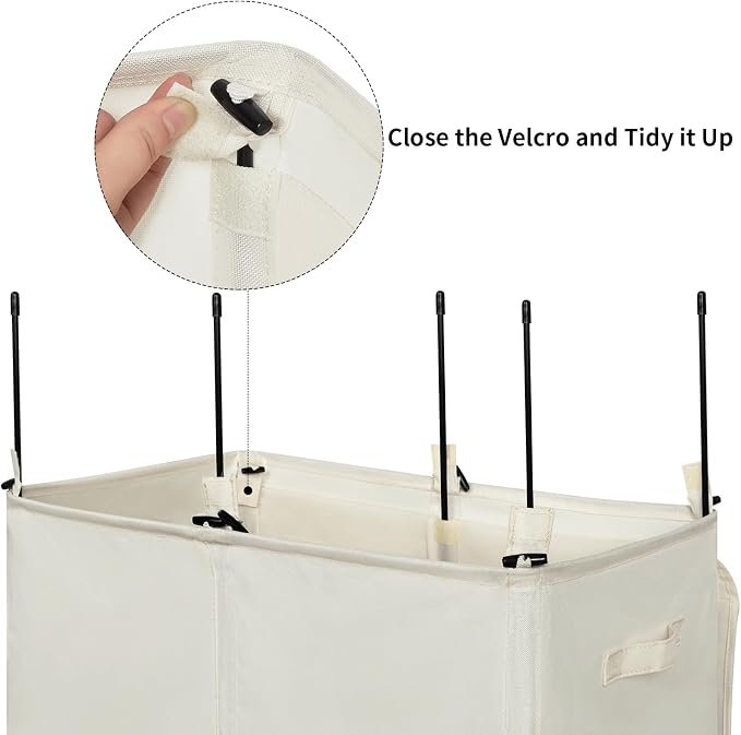 WOWLIVE 180L Double Laundry Hamper 2 Section with Lid and Removable Bags | Divided Laundry Basket, Large Dirty Clothes Hamper with Handle, Collapsible Laundry Storage for Dorm Room, College, Beige
