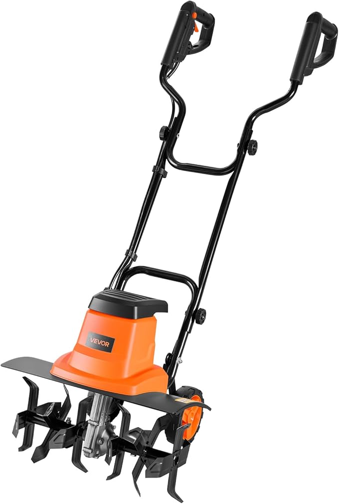VEVOR Corded Electric Tiller, 18 Inch Tilling Width Garden Rototiller, 13.5-Amp Motor Heavy-Duty Tilling Machine, Cultivator with Steel Tines and Foldable Handle, for Lawn, Yard, and Gardening Care