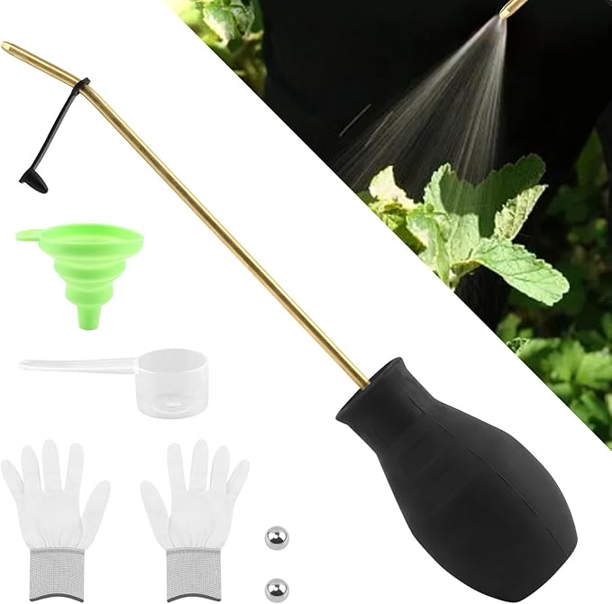Earth Duster, Powder Sprayer, Garden Duster Applicator Dispenser with 1 Pair of Steel Balls, Bulb Duster Sprayer for Home Organic Gardening Agricultural Supply