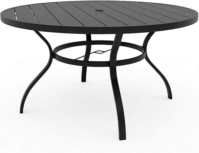 Patio Dining Table, 53" x 53" Outdoor Round Metal Table with1.57 Umbrella Hole, for Backyards, Porches, Gardens or Poolside, Black