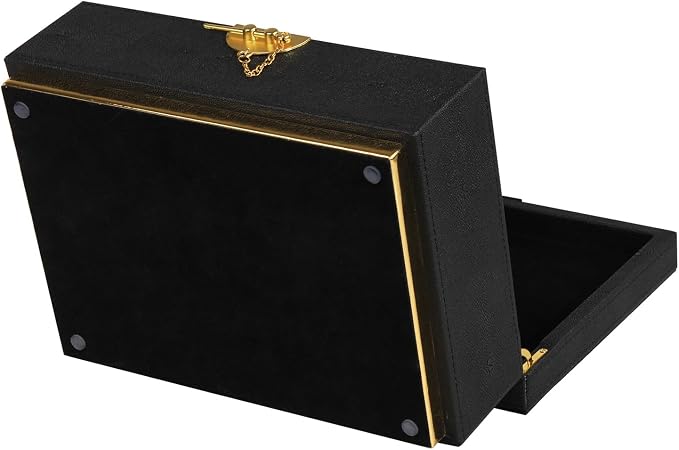 HofferRuffer Elegant Faux Leather Decorative Box, Storage Jewelry Box Organizer, Large Dresser Cosmetic Organizer Holder, Classic Jewelry Accessory Organizer, 11x8x4.8 inches (Black)