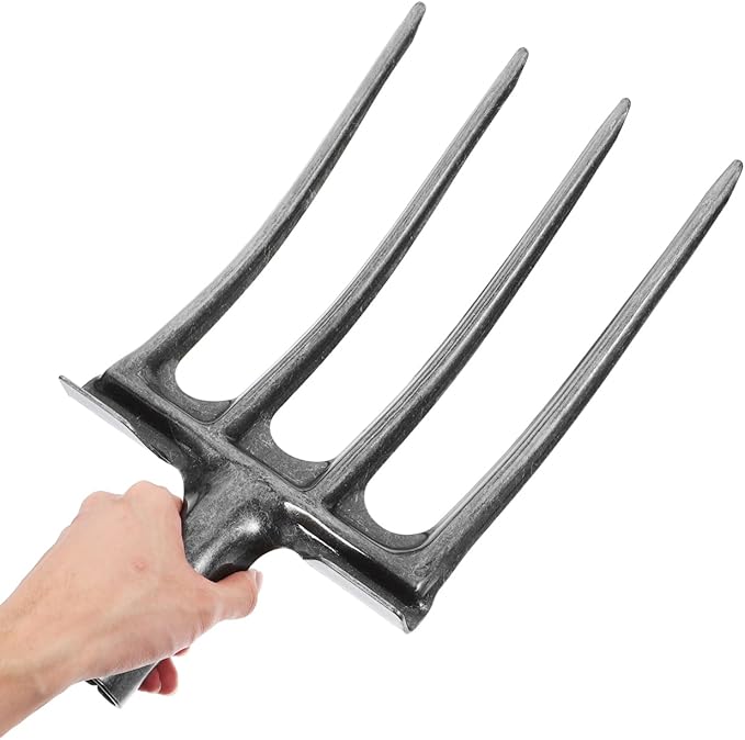 Mikikit 11 Inch Heavy Duty Four-Prong Steel Pitch Fork Replacement Head for Soil Loosening Digging Ground Preparation Farming and Landscaping Tool