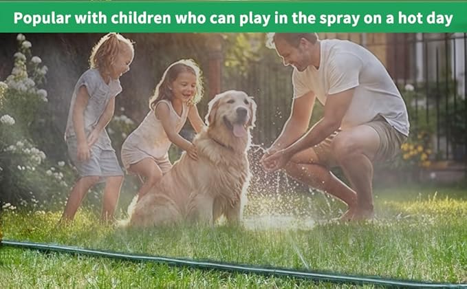 SECBULK 25FT Flat Sprinkler Hose for Lawn Watering Garden Soaker Hose with Holes, Heavy Duty Lightweight No-Kink Water Hose with Stakes, Irrigation Hose, Great Fun for Kids and Dog