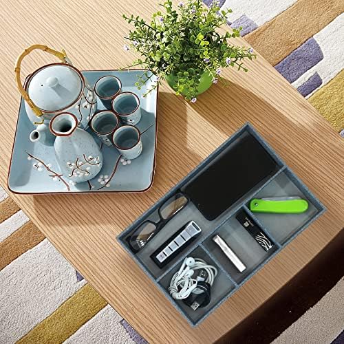 Desktop Storage Organizer, Bedside Table or Storage rack Leather Tray, Valet Tray, Dresser Organizer, 4 Compartments,PU Leather Drawer Storage Organizer Decorative Trays. (gray)