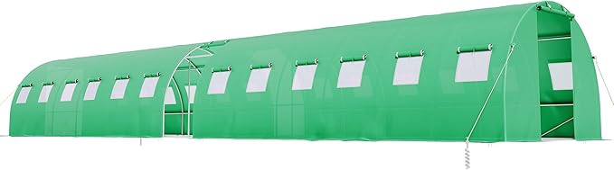 AMERLIFE 44×10 FT Large Walk-in Tunnel Greenhouse with Watering System, Heavy Duty Greenhouse with 4 Support Poles & 4 Doors, Outdoor Greenhouse with Mesh Windows, UV-Proof PE Cover, Green