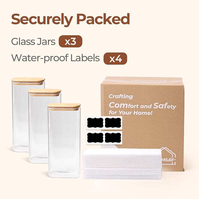 ComSaf Glass Storage Containers with Lids 2 Qt, Set of 3 Cereal Containers