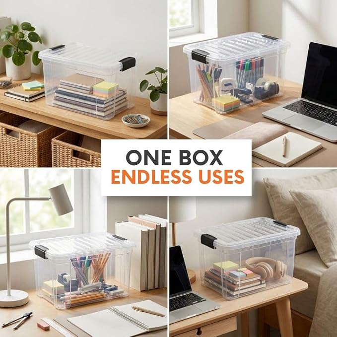 Superio 2.5 Quart Clear Plastic Storage Boxes with Lids, Stackable Organizer Containers, BPA-Free Storage Bins for Home, Office, School & Dorm, 36 Pack