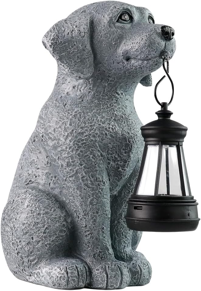Solar Dog Garden Statues with Solar Lantern,Dog Figurines for Yard Patio Lawn Balcony Ornaments - Birthday Housewarming Garden Gifts for Mothers Day, Grandma