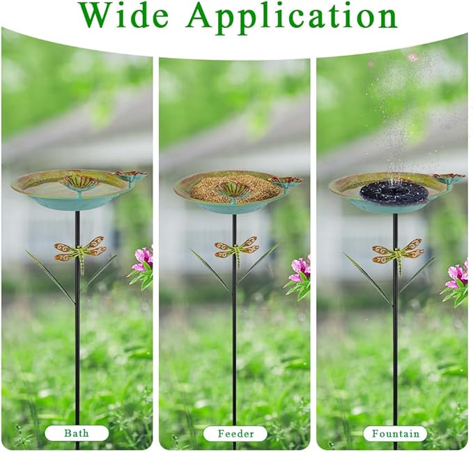 DREAMSOUL 39" Tall Teal Bird Bath Stake with Dragonfly Stake, 12" Dia Birdbath with Lotus Feeders, Metal Bird Bath for Outside for Garden Yard Patio