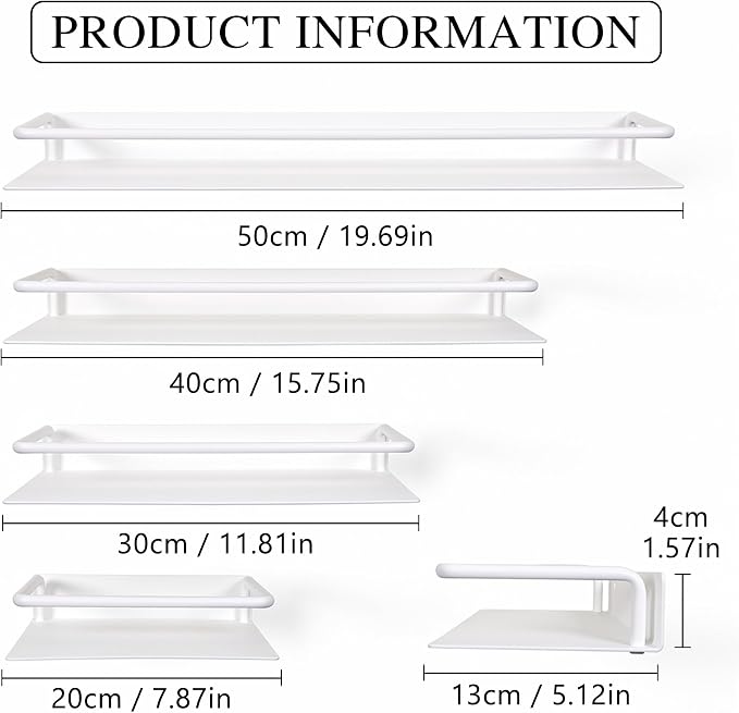 RFOUO 12 Inch Small Metal Wall Shelf with Guard Rail,White,1 Pack | Small Bathroom Shelf, Wall Mounted, Aluminum Floating Shelf, For Toothbrush Perfume Spice,Bathroom Bedroom Kitchen