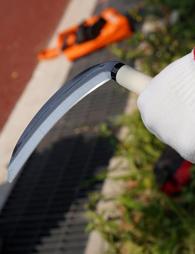 TOYPOPOR Carbon Steel Grass Sickle, 15'' Japanese Gardening Weeding Weeder, Garden Hand Tool, Farming Weed Remover, Scythe Blade Cutter, Manual Mowing Blade Cutter, Thick Blade Gardening Quick Work