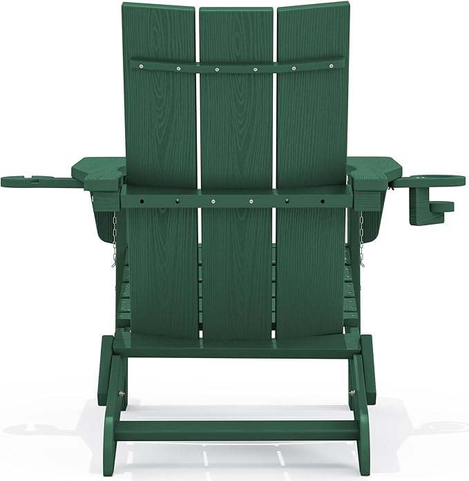 SERWALL Modern Adirondack Chair Set of 2, Folding Adirondack Chair with Cup Holders, Fire Pit Chairs, Lawn Chair for Patio Garden, Green
