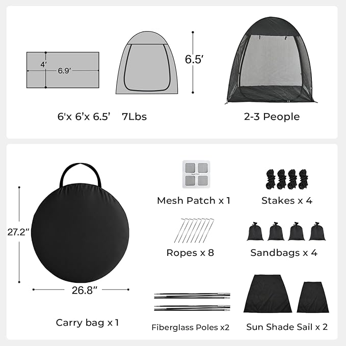 Alvantor® Pop Up Screen House Tent, Snap-fit Mesh Screen Gazebo with Peaked Roof, Portable Screen Room Canopy Shelter with Sandbags for Camping, Backyard, Picnic