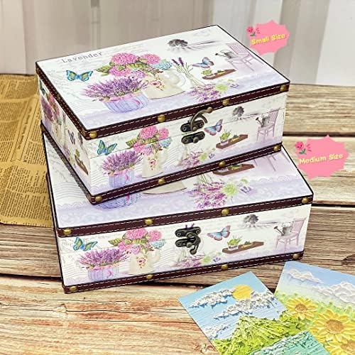 Decorative Treasure Chest, Vintage Wooden Storage Box With PU Leather Surface for Trinkets, Jewelry, Photos - Memory Keepsake Box With Lid, Gifts for Kids, Girls, Women, Home Decor