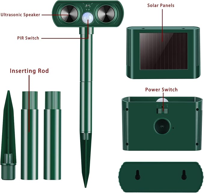 1 Pack Solar Ultrasonic Animal Repeller 2026 Waterproof Outdoor Deer Repellent Devices with Flashing Light, Deterrent for Rabbits, Dogs, Cats, Raccoons, Squirrels, Skunks & Rodents for Yard Garden