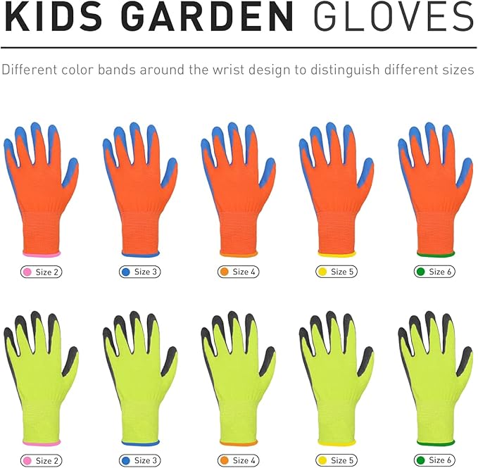 HANDLANDY 3 Pairs Kids Gardening Gloves, Micro-Foam Coated Children Toddler Garden Yard Work Gloves for Little Girls Boys (Size S, Blue Orange)