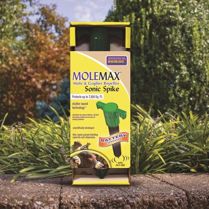 Bonide Molemax Animal Repellent Stake For Gophers and Moles, Battery Operated, Humane Repellent