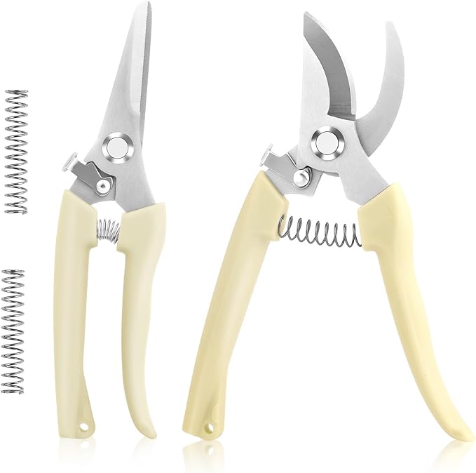 Ainiv 2Pack Pruning Shears, 1 Bypass Garden Clippers and 1 Straight Blade Floral Shears, Professional Flower Clippers, Lightweight & Ergonomic Gardening Scissors for Plants, Hedges and Flowers