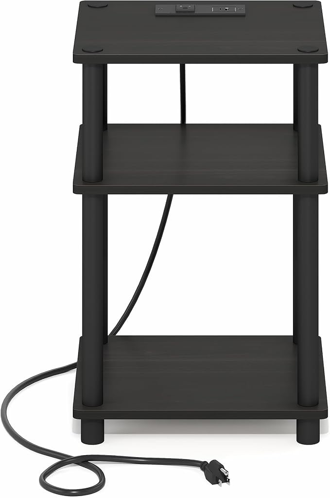Furinno Just 3-Tier Night Stand with Charging Station, Black Espresso