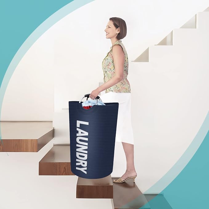 115L Large Laundry Basket, Dirty Clothes Waterproof Laundry Hamper, Blue | Collapsible Laundry Basket with Foam Protected Aluminum Handles for Laundry Dorm Family, Black Dirty Clothes Hamper