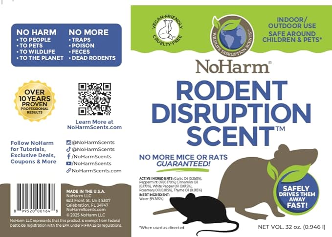 NoHarm Scent Ready to Use | Send Mice and Rats Away | Safe Indoor/Outdoor Use | 32 oz.