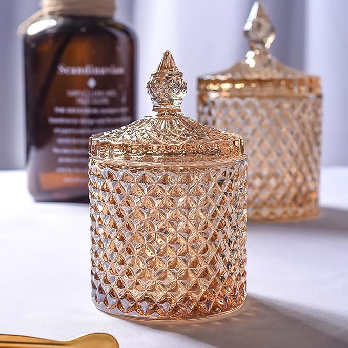 Colorful Glass Jar With Lid,Candy Dish,Candy Cookie Jars,Jewelry Box,Buffet Jars Biscuit Containers Food Storage,Decorative Jar(Large-Amber)