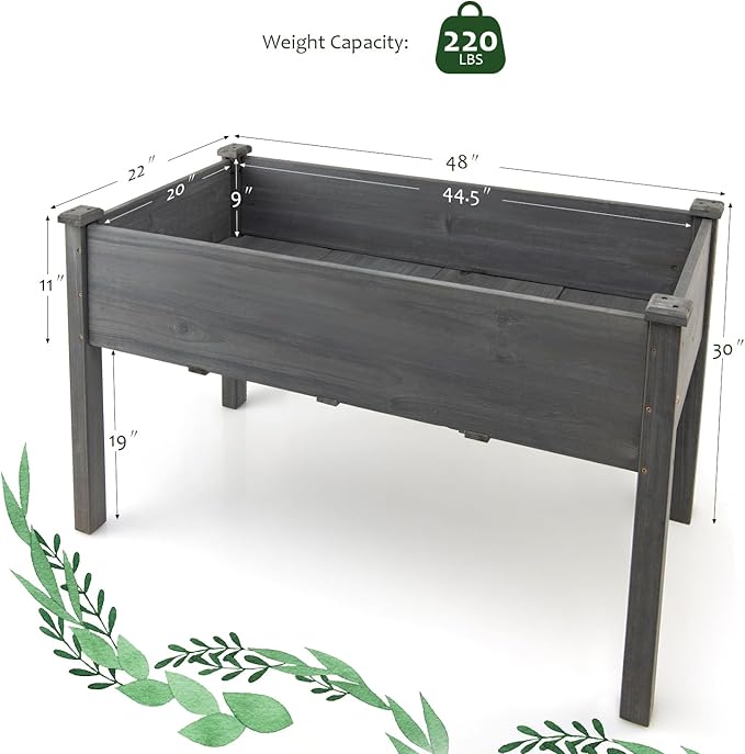 S AFSTAR Raised Garden Bed, Elevated Wooden Planter Box, 48”L x 22”W x 30”H, Outdoor Gardening Planting Bed for Vegetables, Flowers & Herbs Grow, Great for Backyard, Patio, Lawn (Gray)