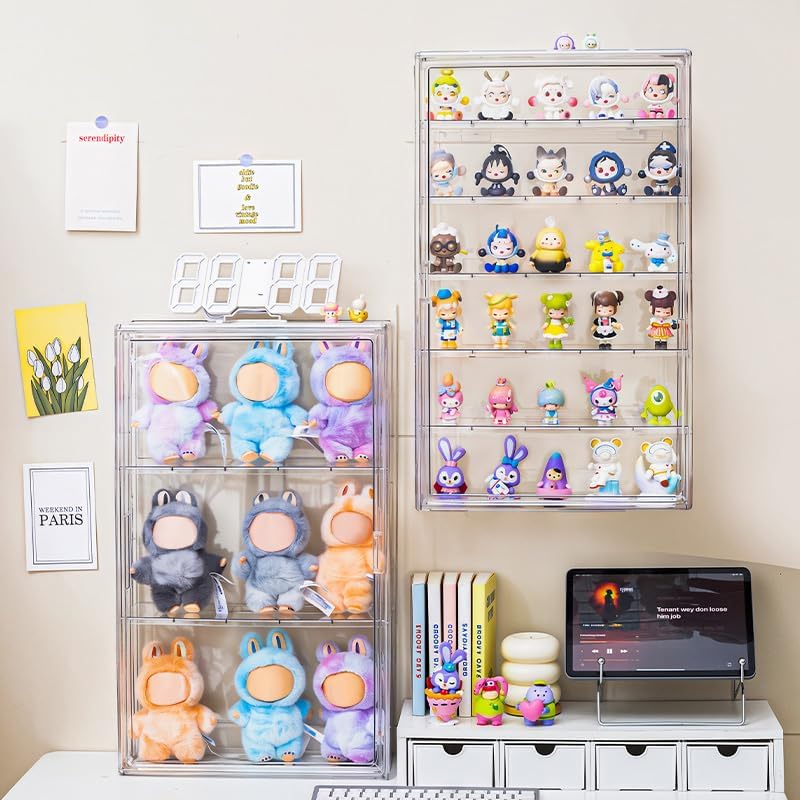 BOHOIDEE 6 Tiers Extra Large Clear Display Case for Figures, Acrylic Storage Organizers Box with Magnetic Door, Wall-Mounted Dustproof Showcase for Collectibles Action Figure