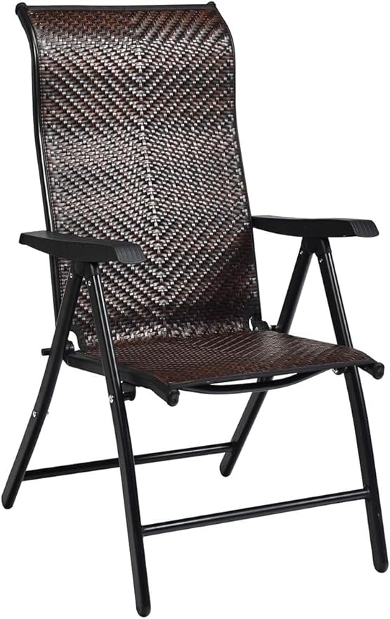 Tangkula Foldable Patio Wicker Dining Chairs Set of 4, Portable High Back Outdoor Wicker Chair with 5-Level Adjustable Backrest, No Assembly Reclining Chairs for Porch Deck Garden Balcony (4)