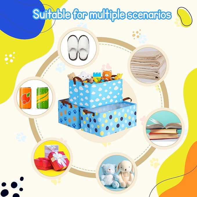3 Pack Dog Storage Baskets Waterproof Canvas with Leather Handles Storage Bins Basket Organizer Collapsible for Closet Clothes Room Pets