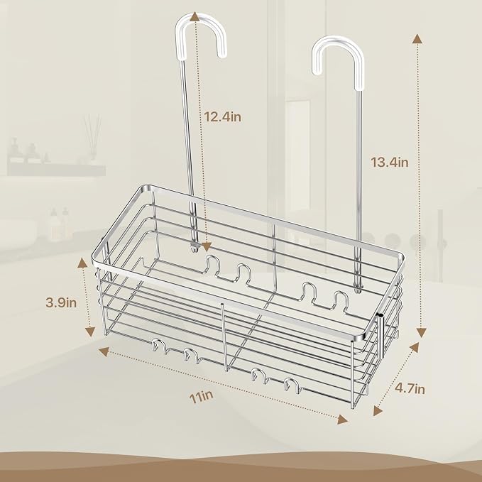DELLAN Hanging Shower Organizer, Shower Rack with Hooks Over the Door