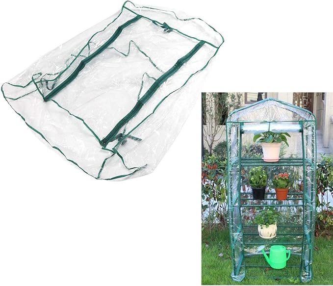 Mini Greenhouse Transparent PVC Cover Portable Small Greenhouses Cover wih Roll-Up Zipper Door, Waterproof Garden Green House Tent(Iron Stand not Include)