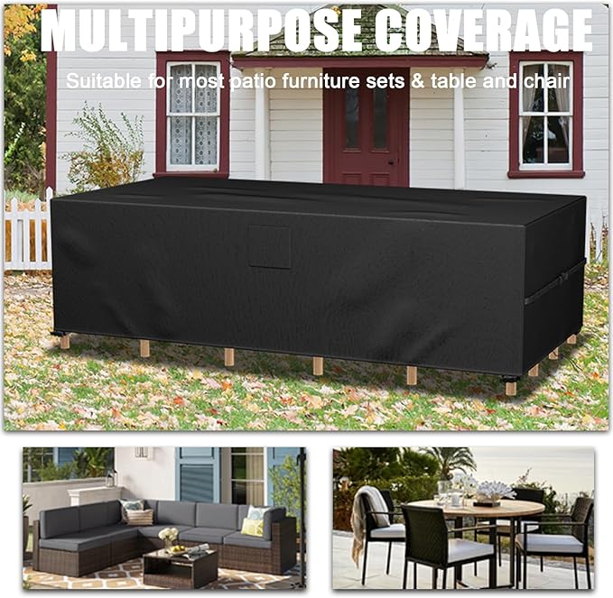 Falflor Patio Furniture Covers 600D Oxford Outdoor Furniture Covers Waterproof Rattan Sofa Set Cover Windproof Anti-UV Garden Table and Chair Covers Rectangular 74''x47''x28''