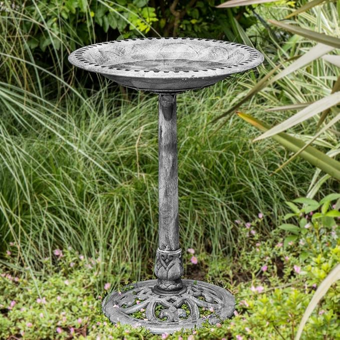 VIVOHOME Bird Bath for Outside, Polyresin Pedestal Bird Baths for Outdoor, Garden, 28 Inch Height Weather-Resistant Birdbaths with 20" Bowl, Gray