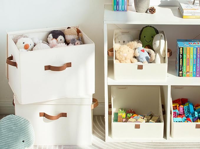StorageWorks Fabric Storage Bins with Lids, Closet Storage Bins | Flip-Top Lid, 3 Handles, Collapsible, Stackable, for Clothes Blankets, Multi-Purpose, Jumbo, Oatmeal Beige, 2-Pack